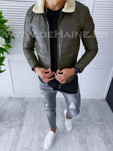 Geaca barbati kaki piele ecologica B2801 D1-4